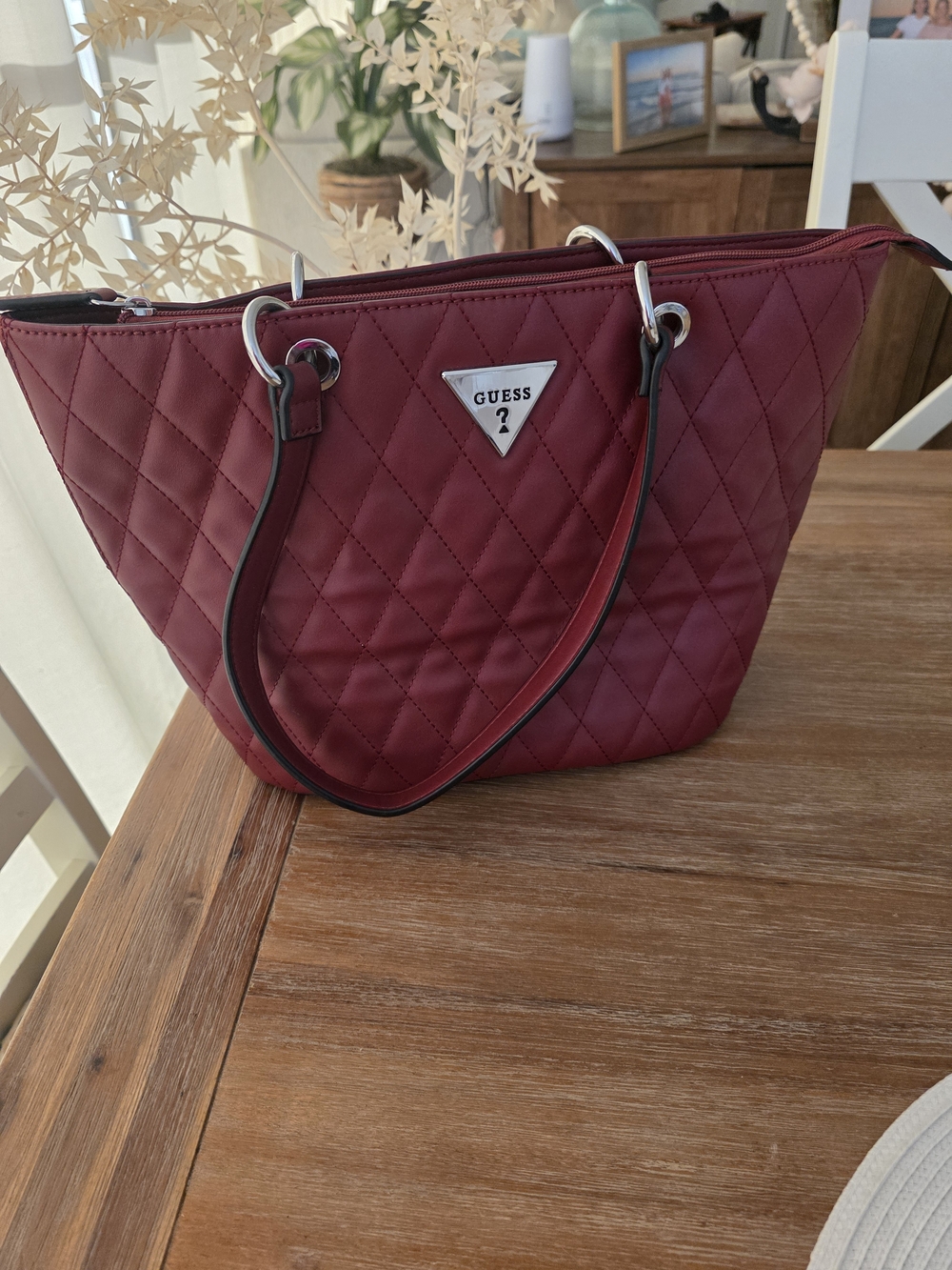 GUESS Quilted Tote Bag in Burgundy